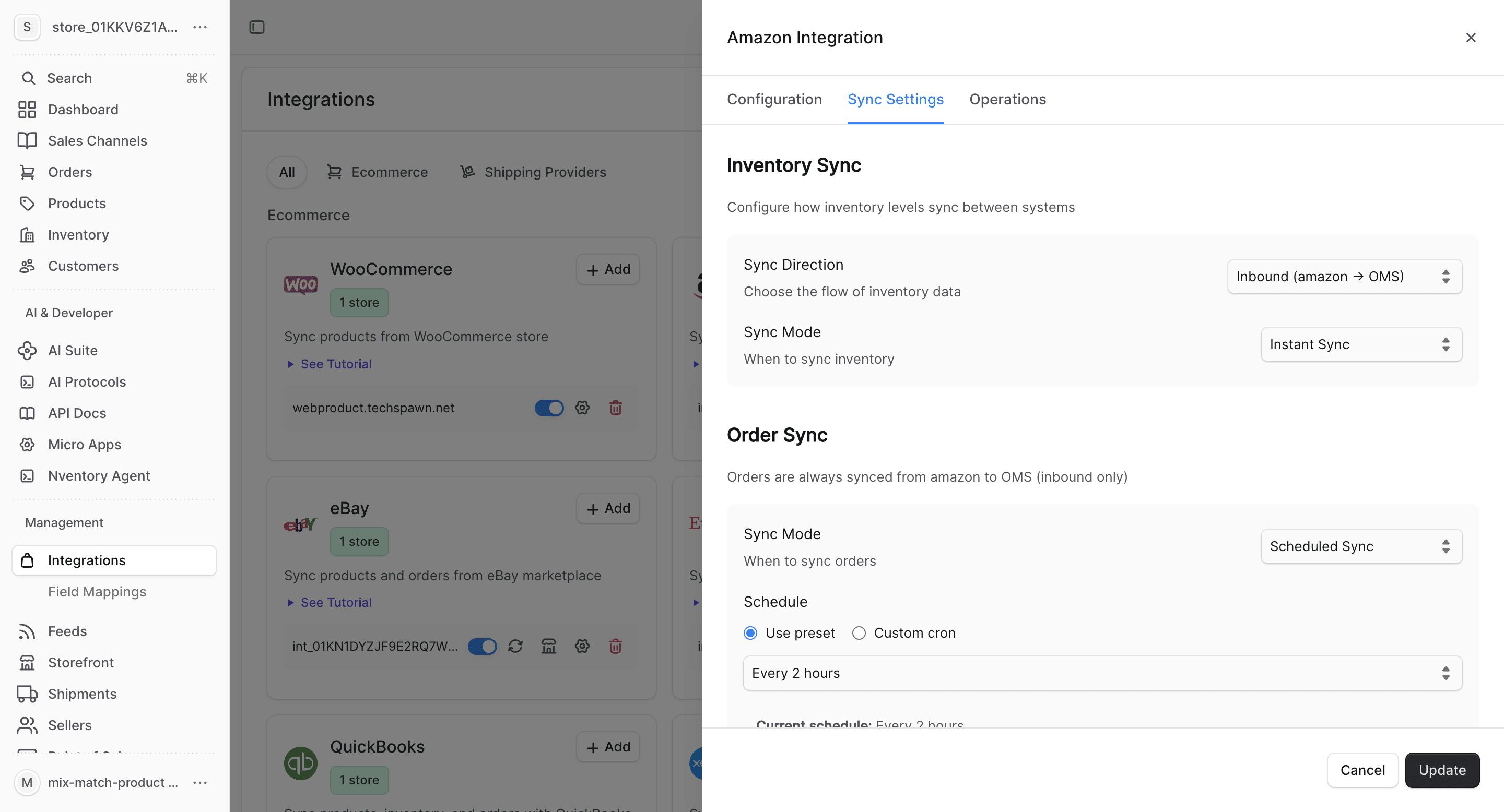 Amazon sync settings