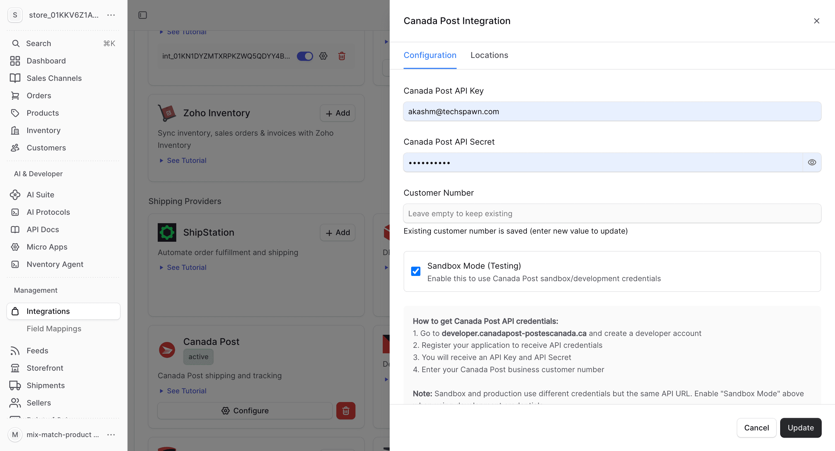 Canada Post configuration