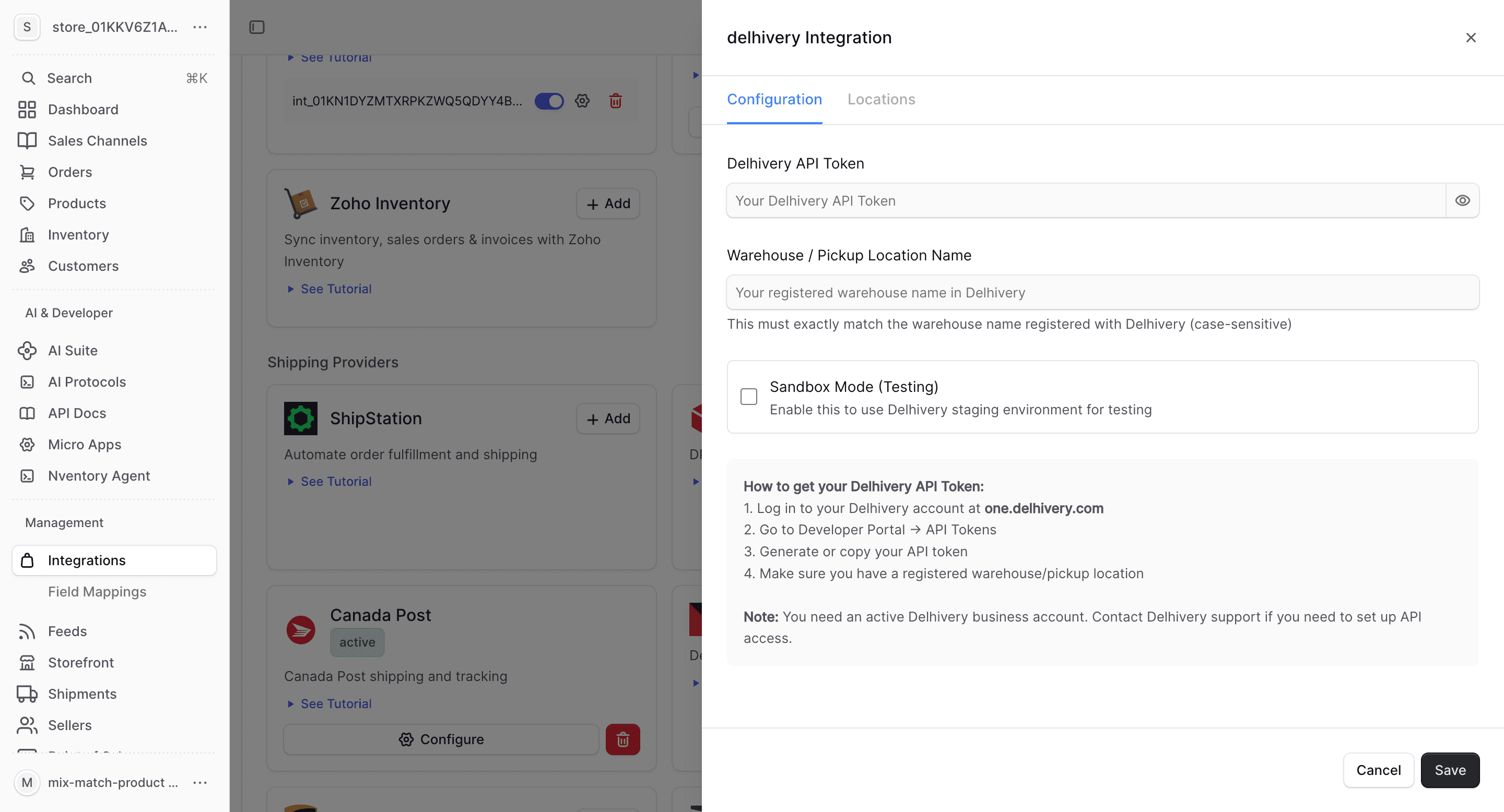 Delhivery add dialog