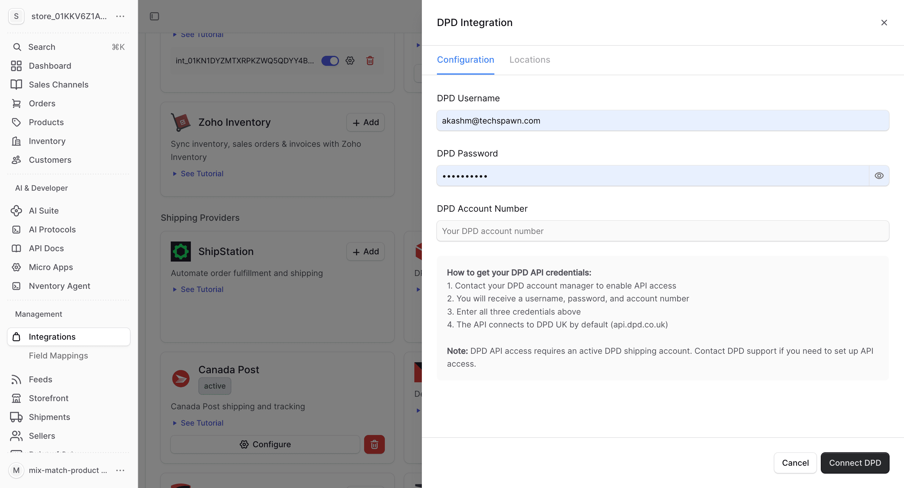DPD add dialog