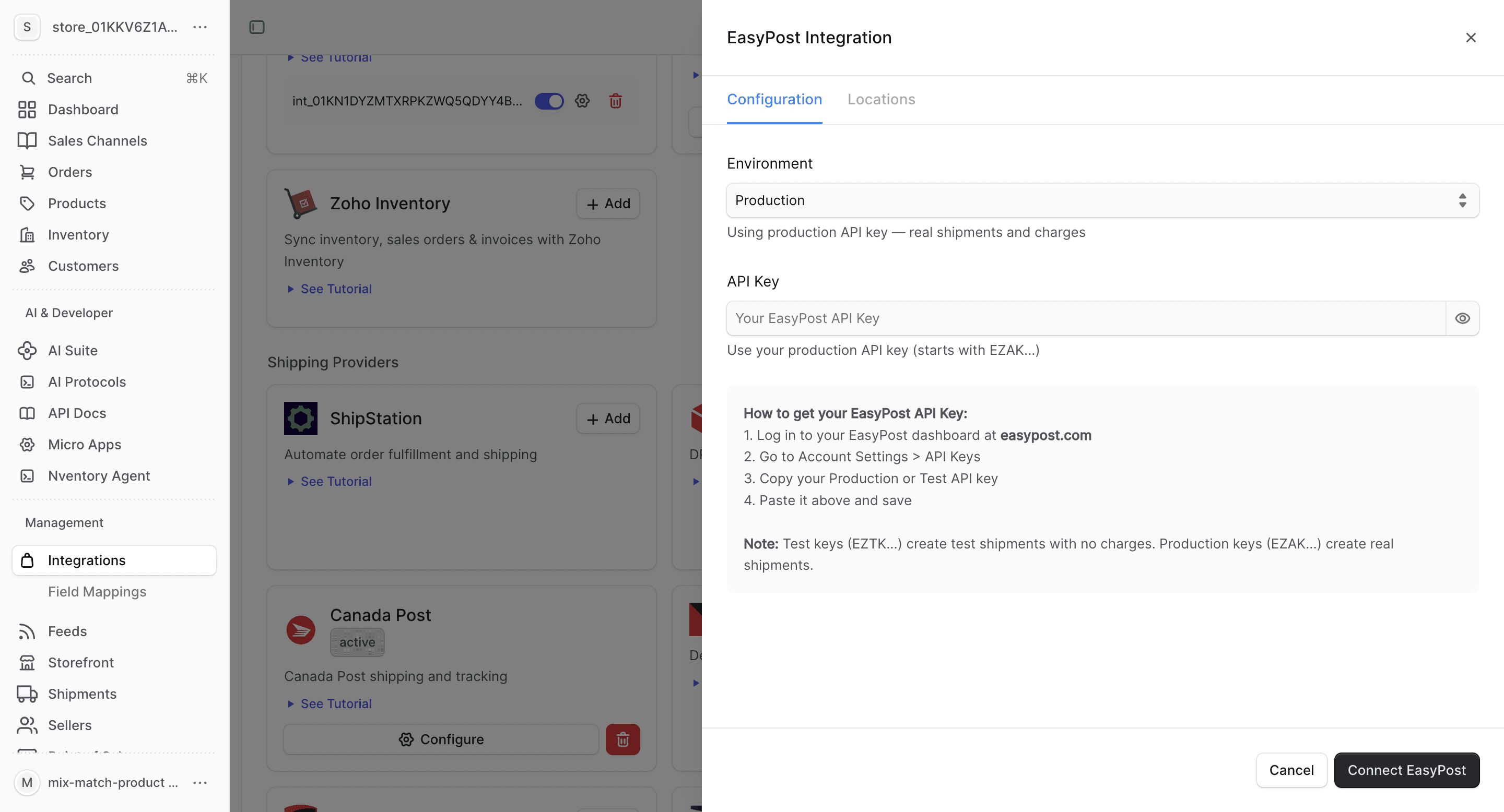 EasyPost add dialog