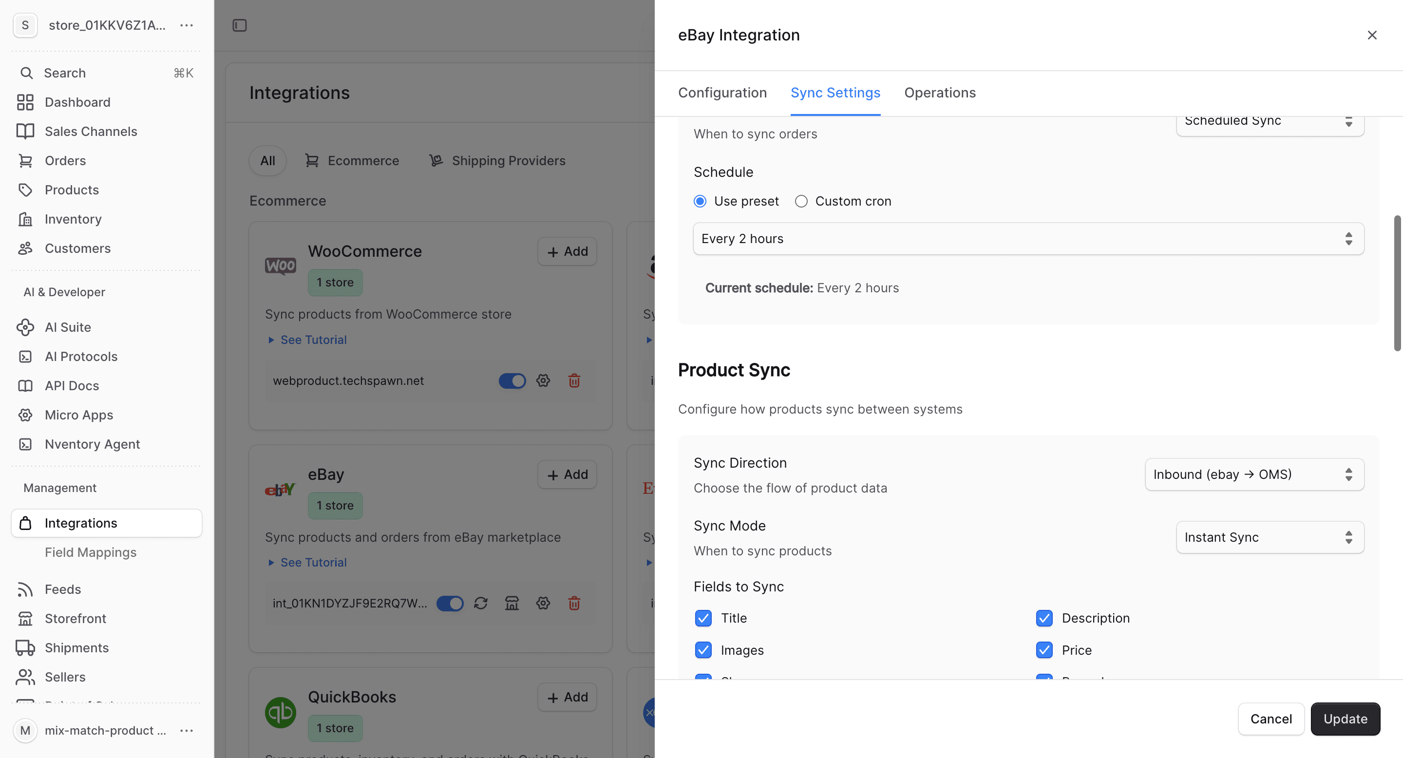 eBay product sync fields