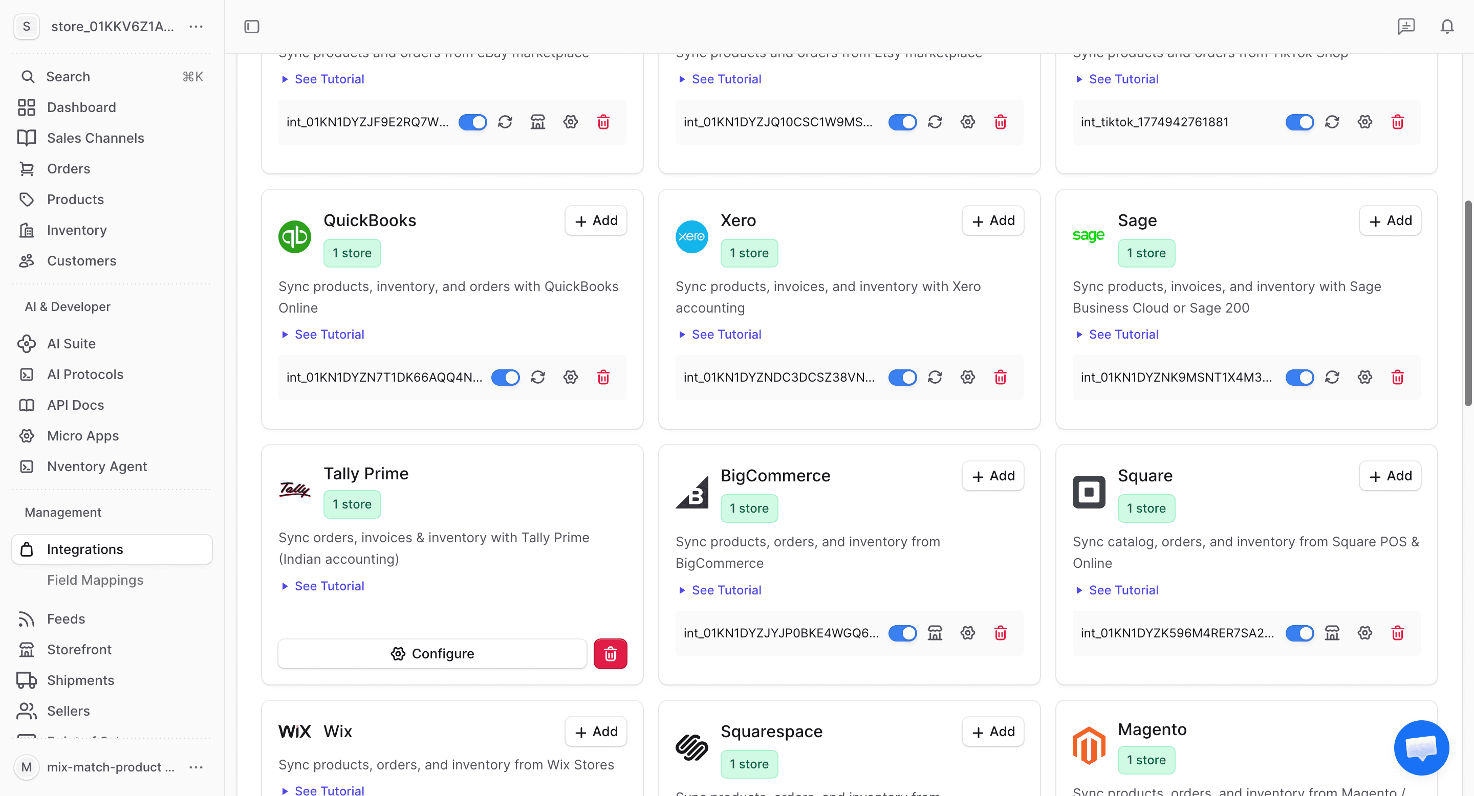 Integrations list
