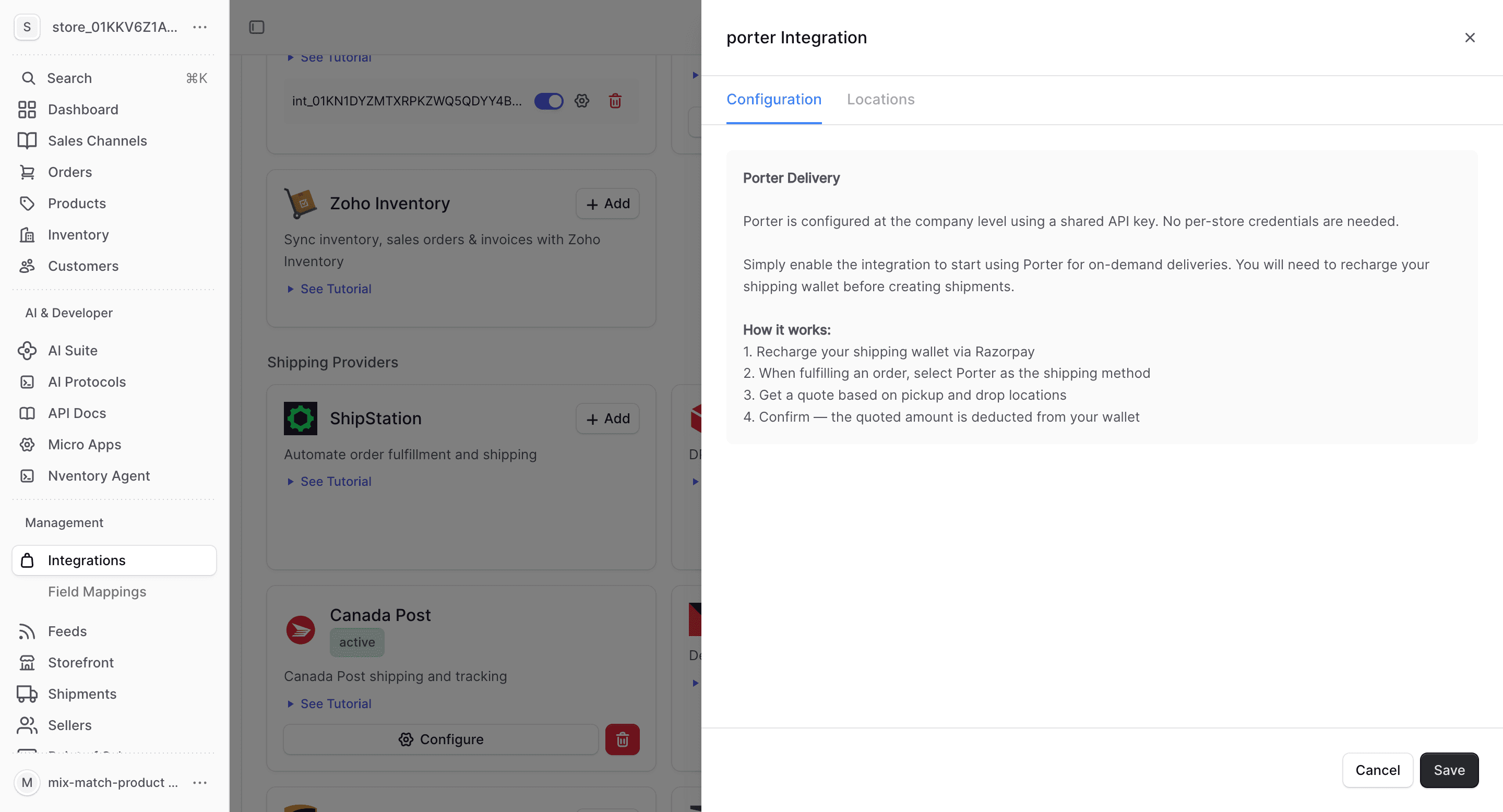Porter add dialog