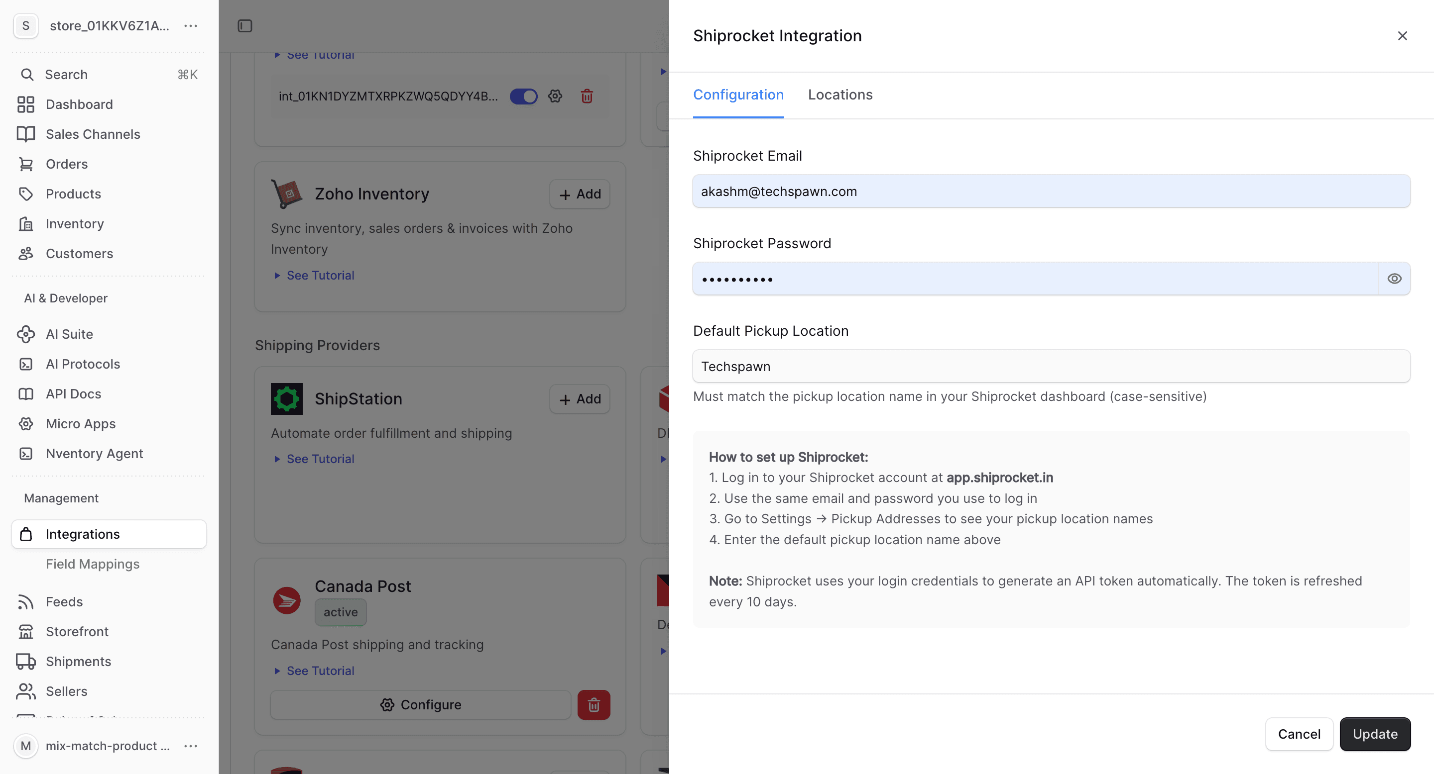 Shiprocket configuration