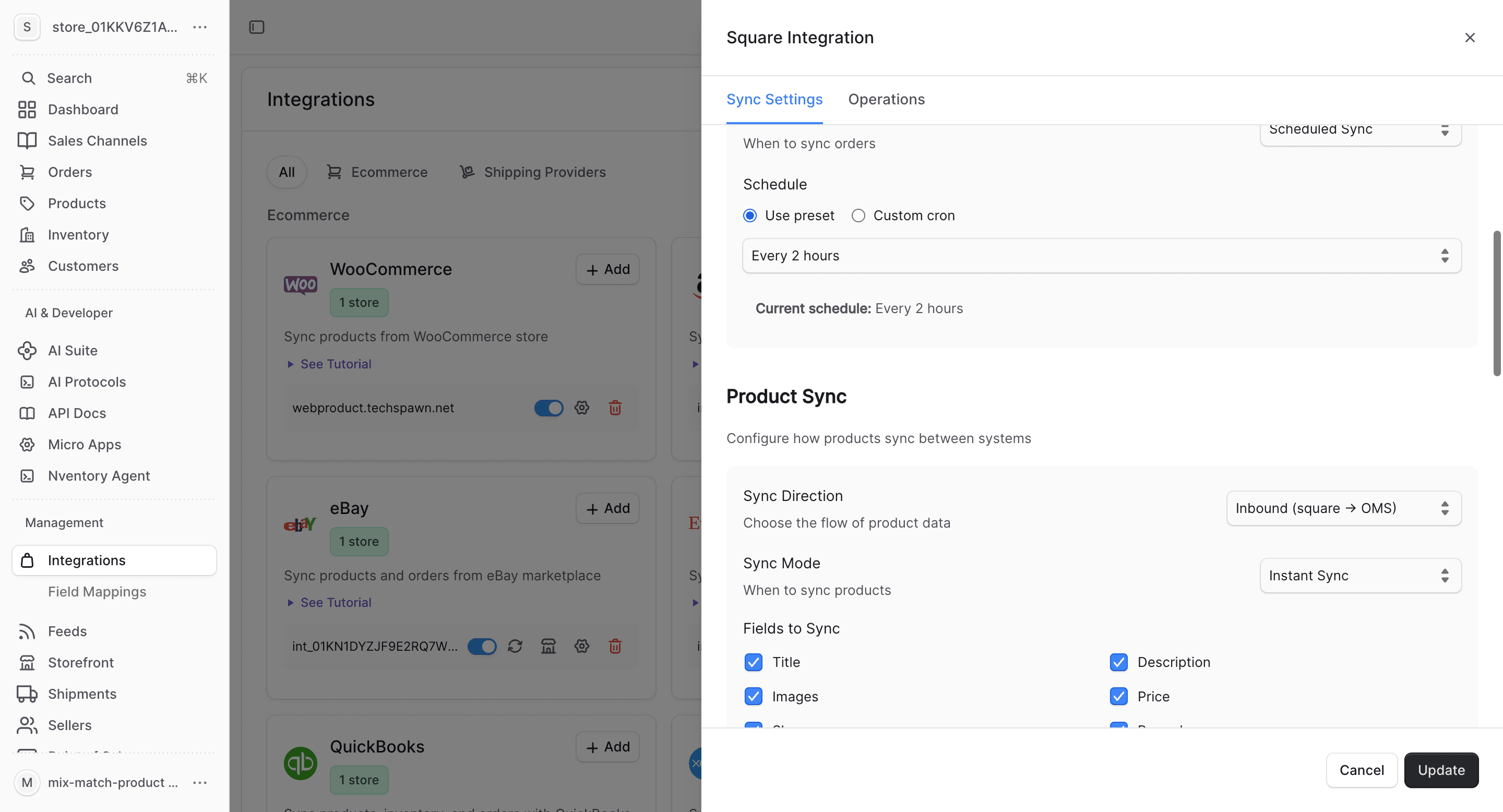Square product sync fields