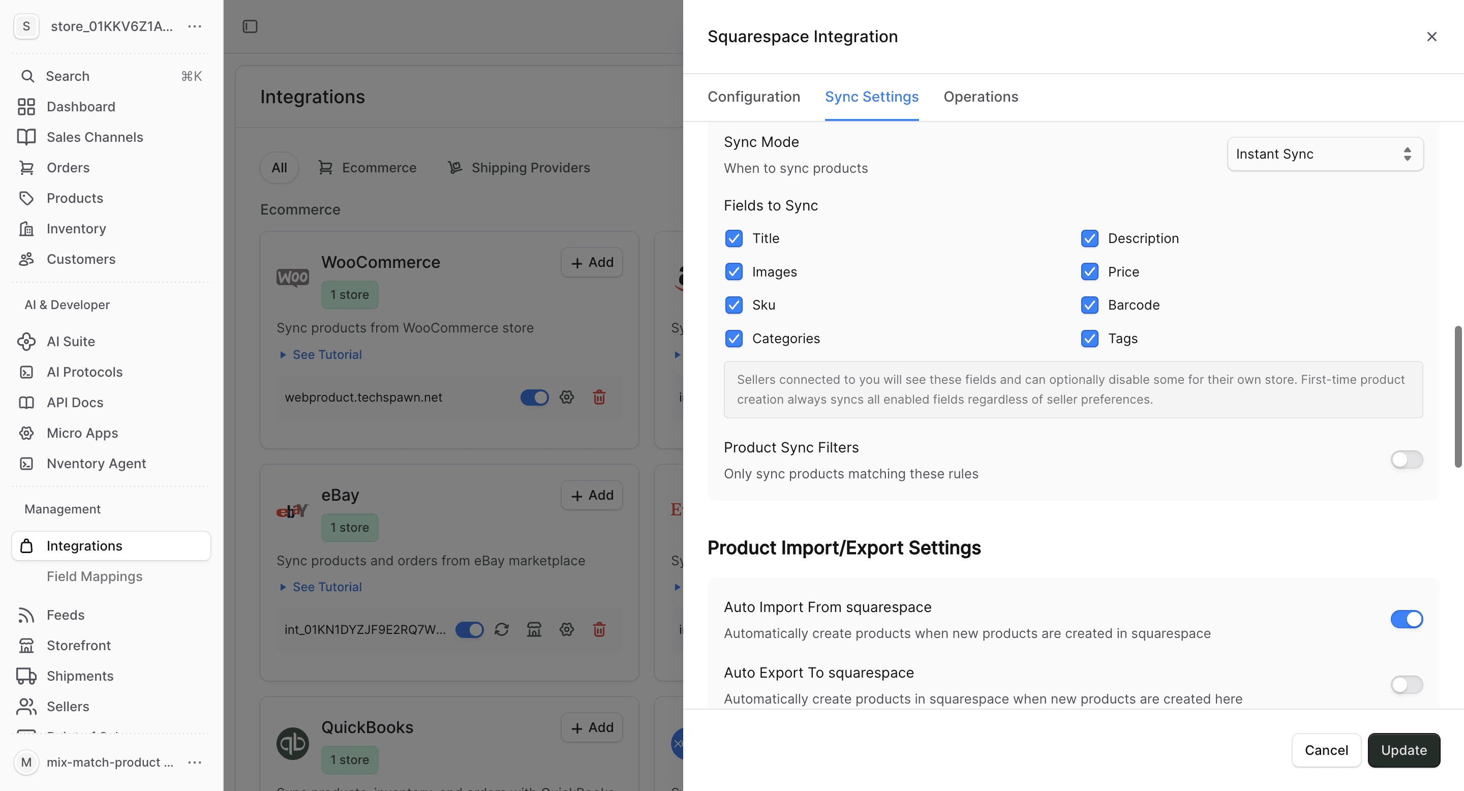 Squarespace import/export settings