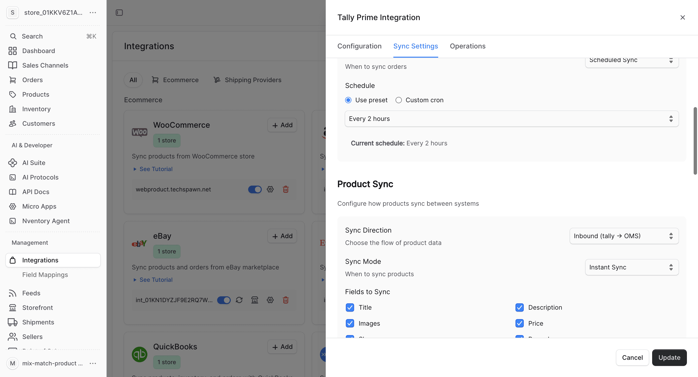 Tally Prime product sync fields
