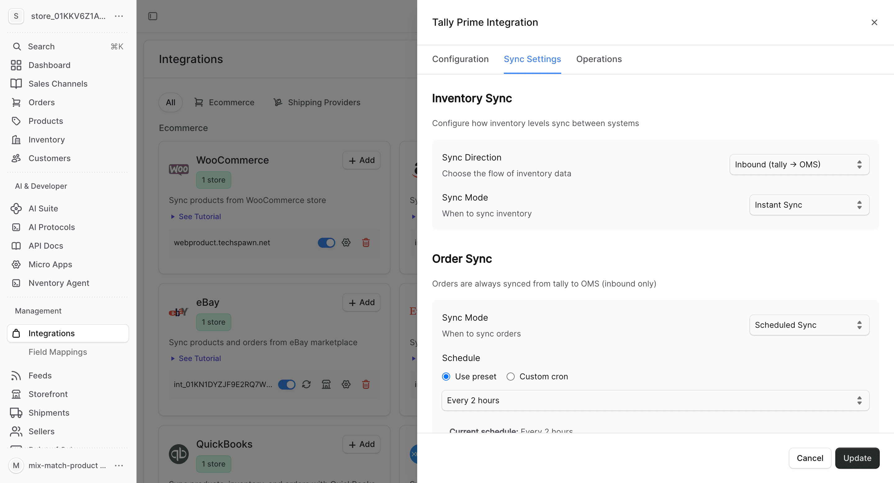 Tally Prime sync settings