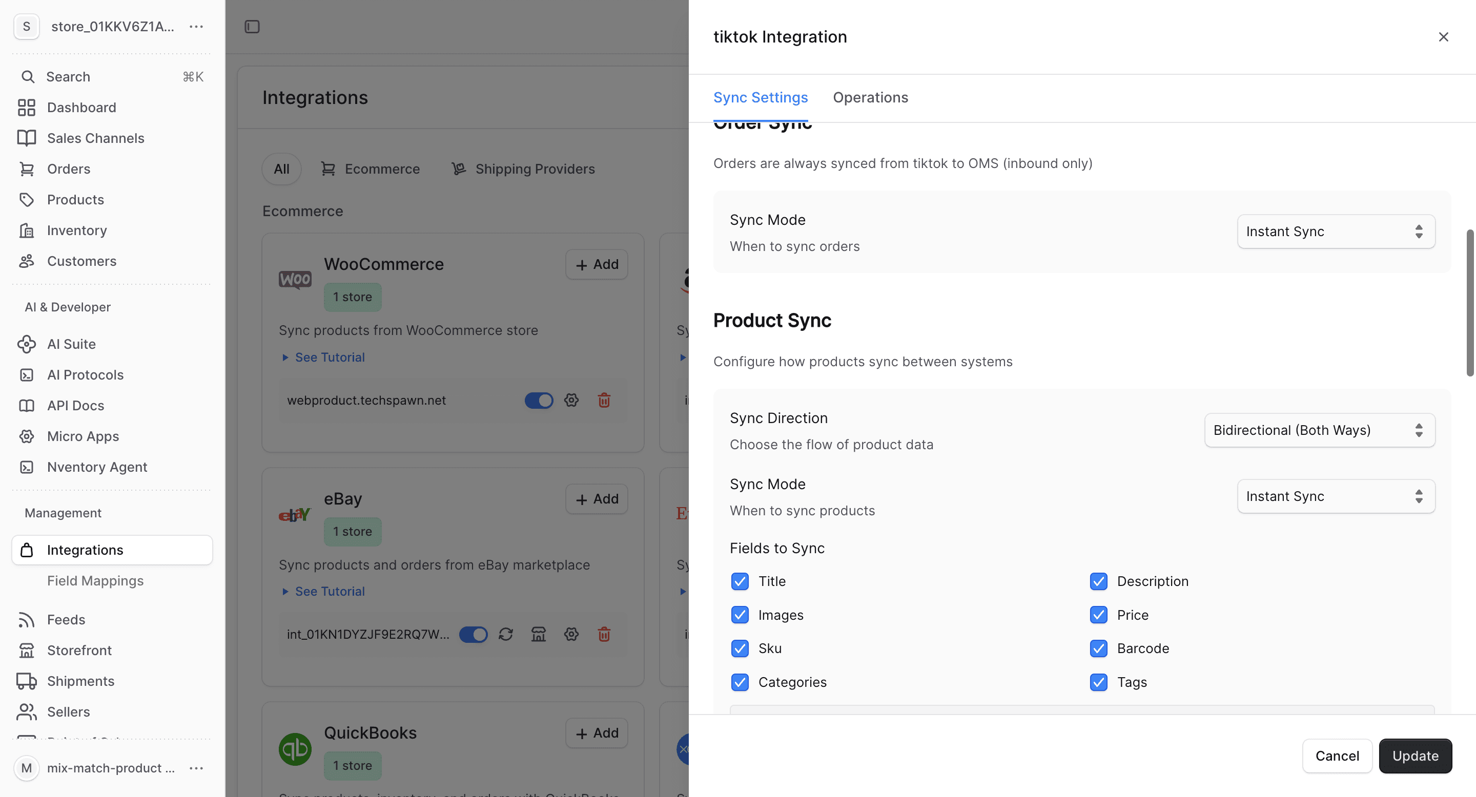 TikTok Shop product sync fields