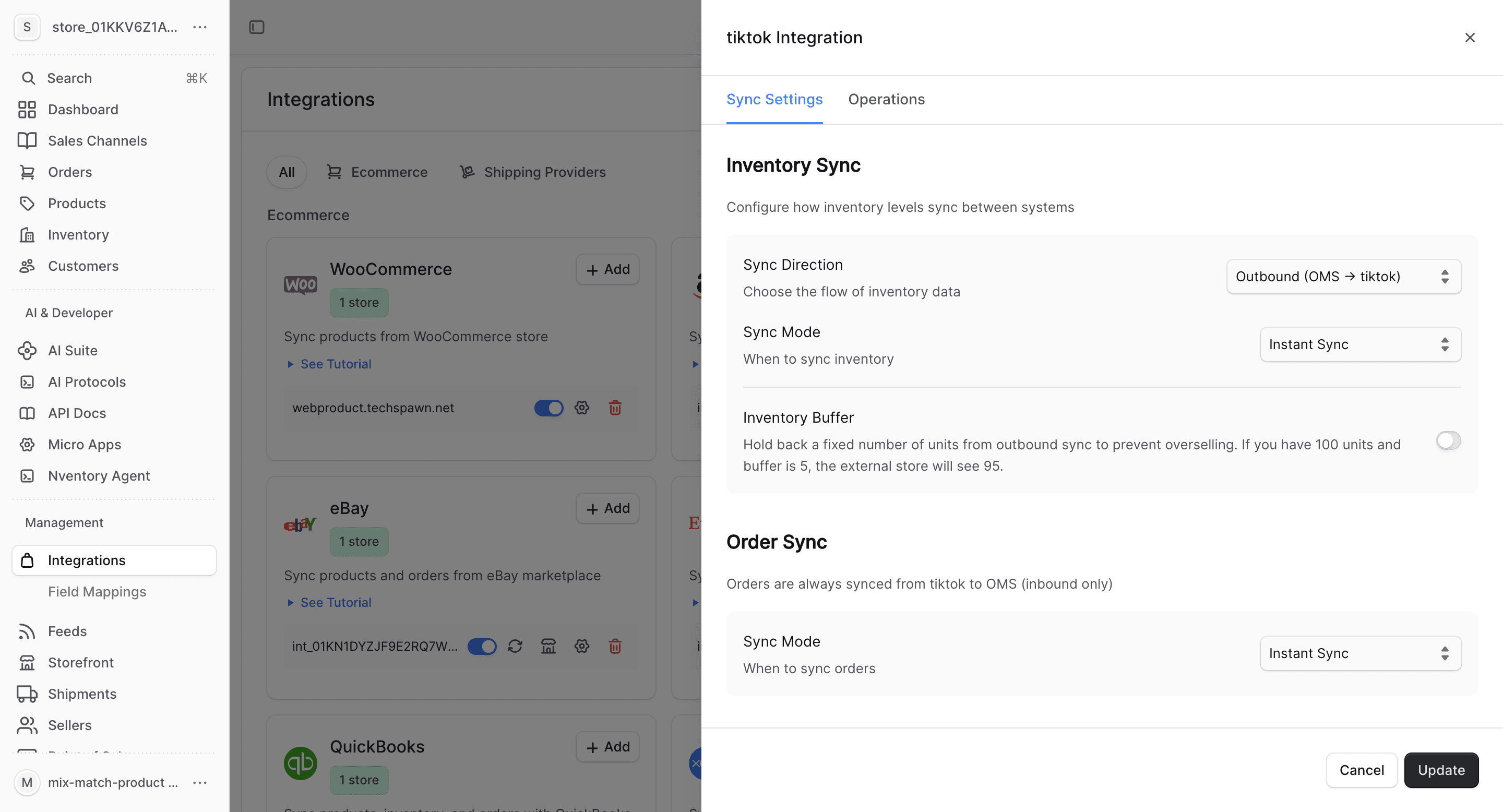 TikTok Shop sync settings