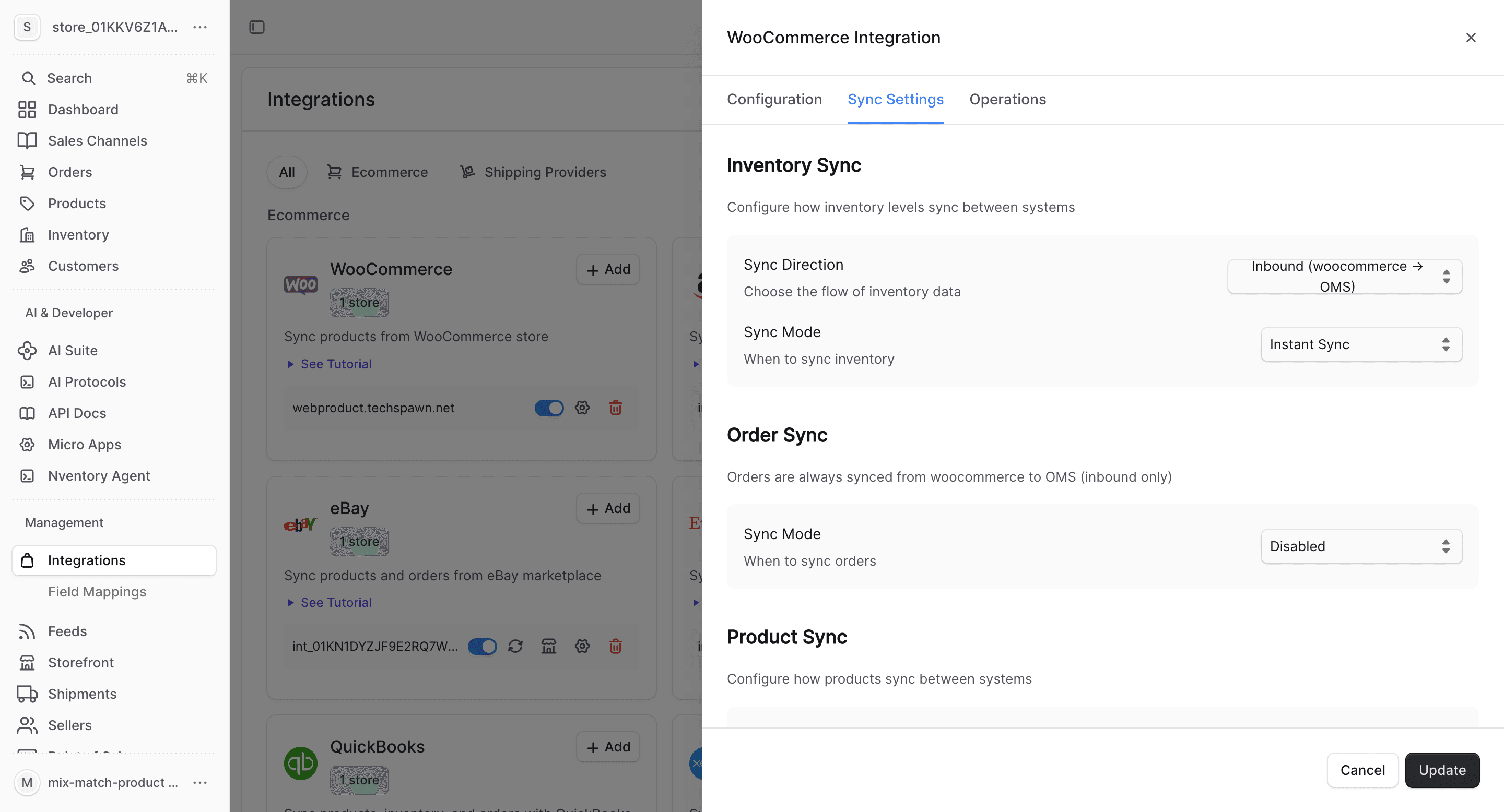 Sync settings