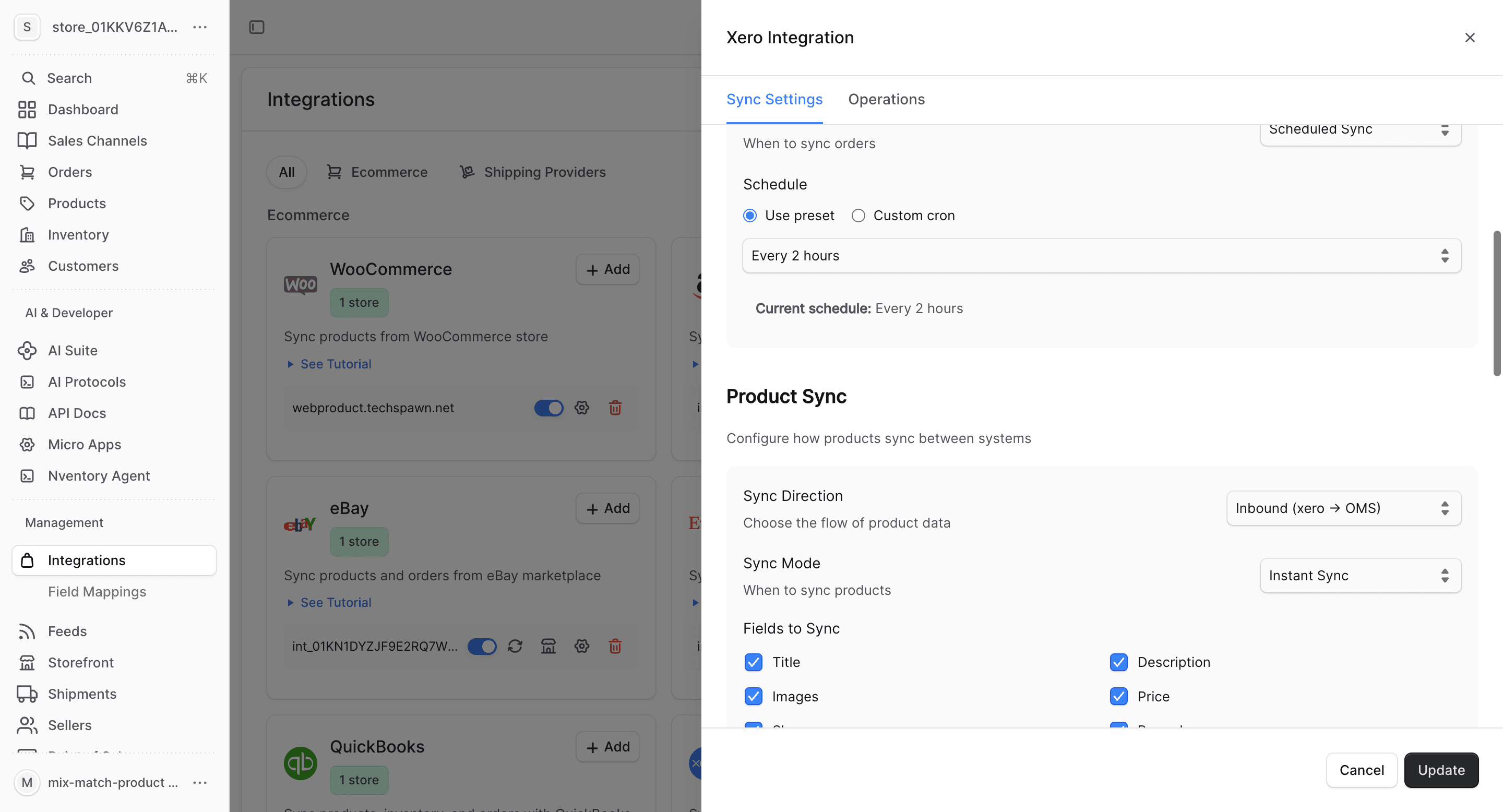 Xero product sync fields
