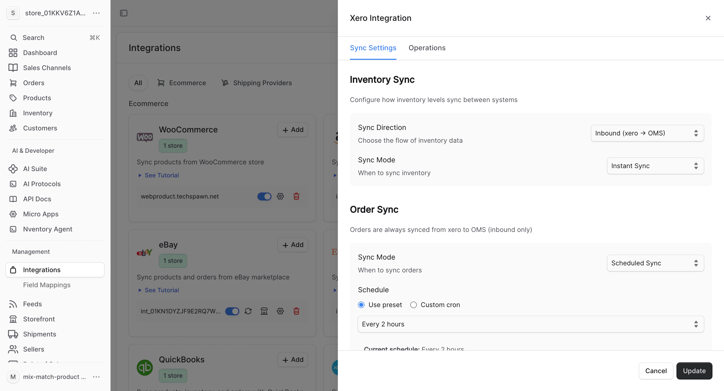 Xero sync settings