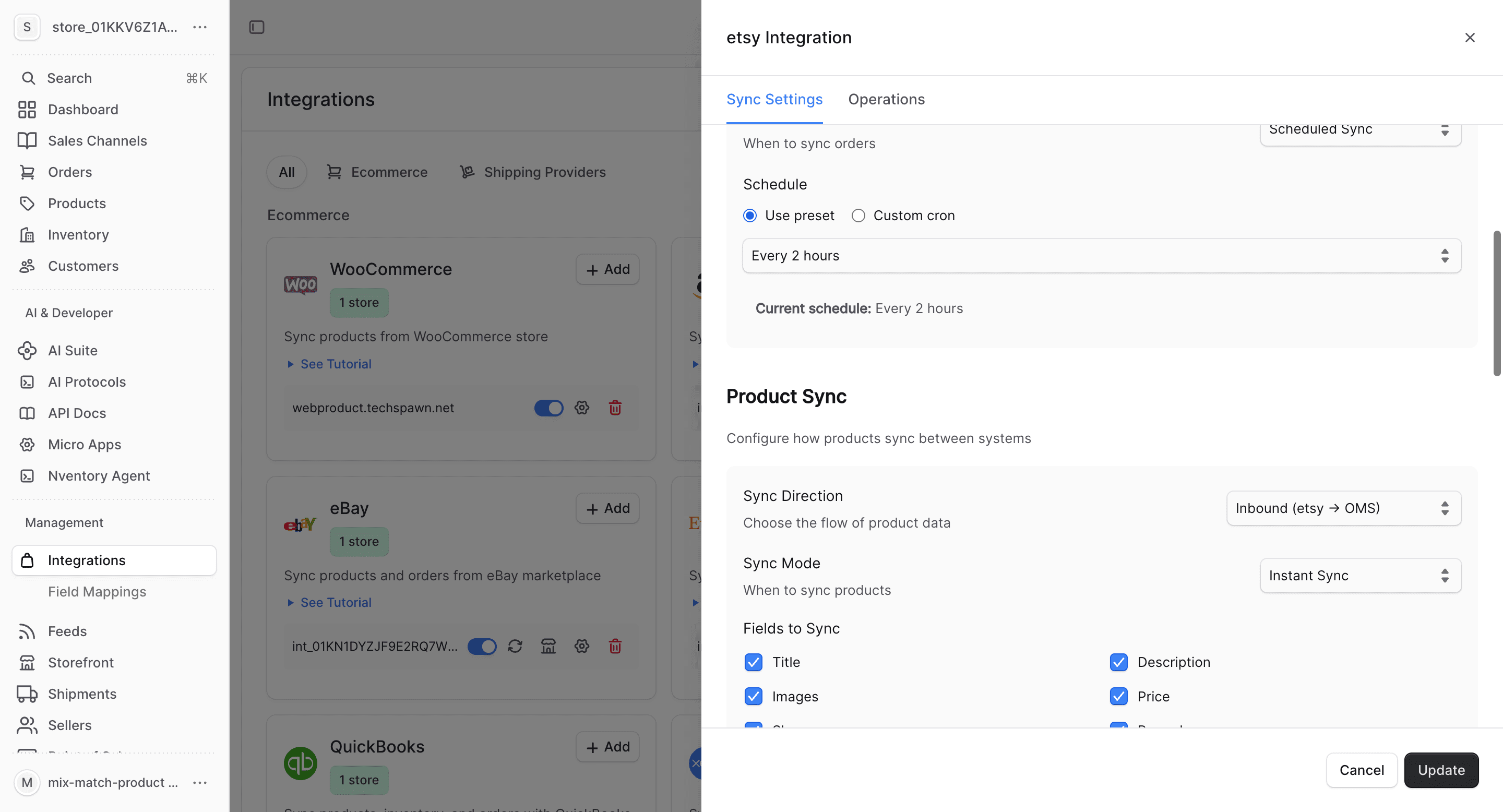 Etsy product sync fields