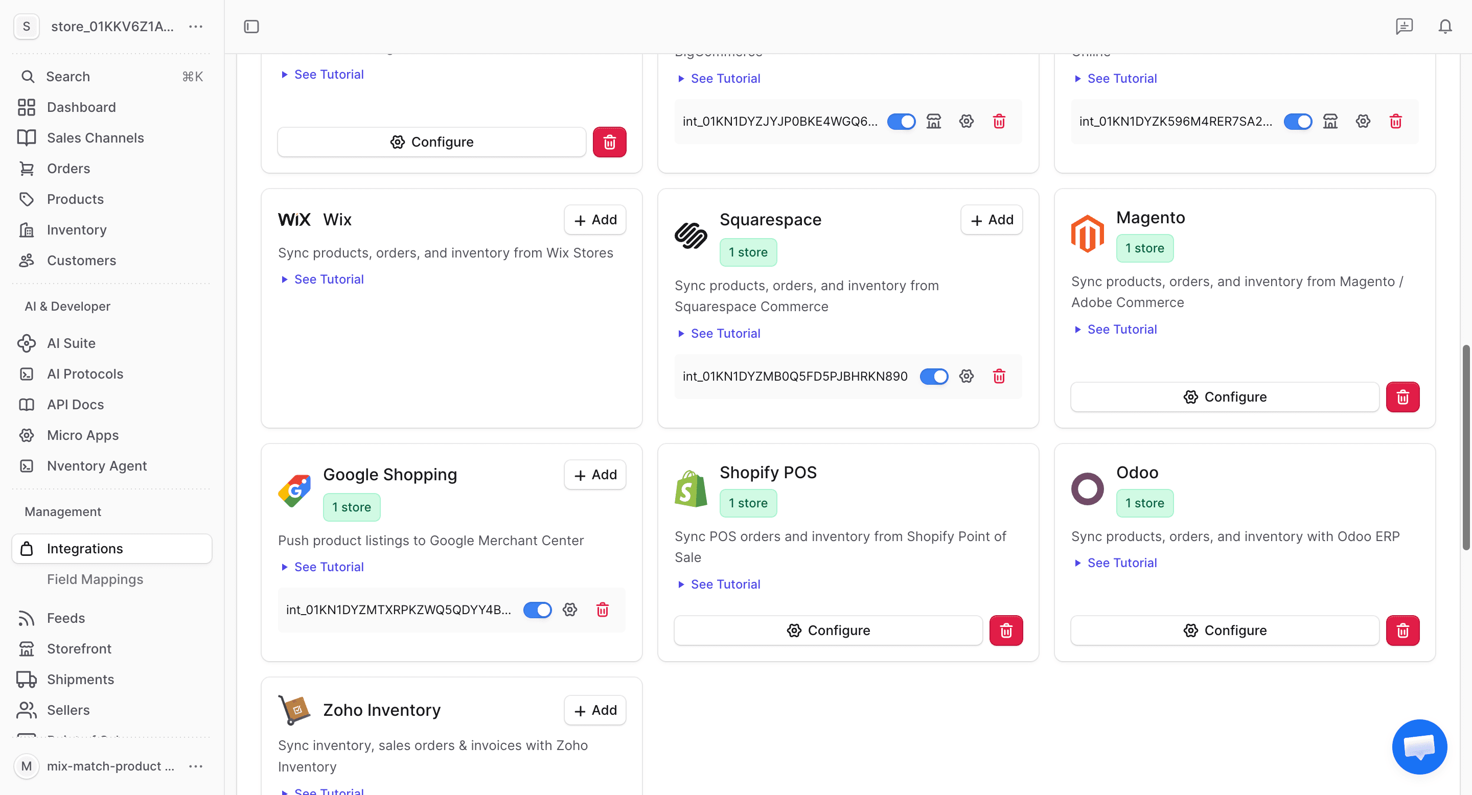 Integrations list