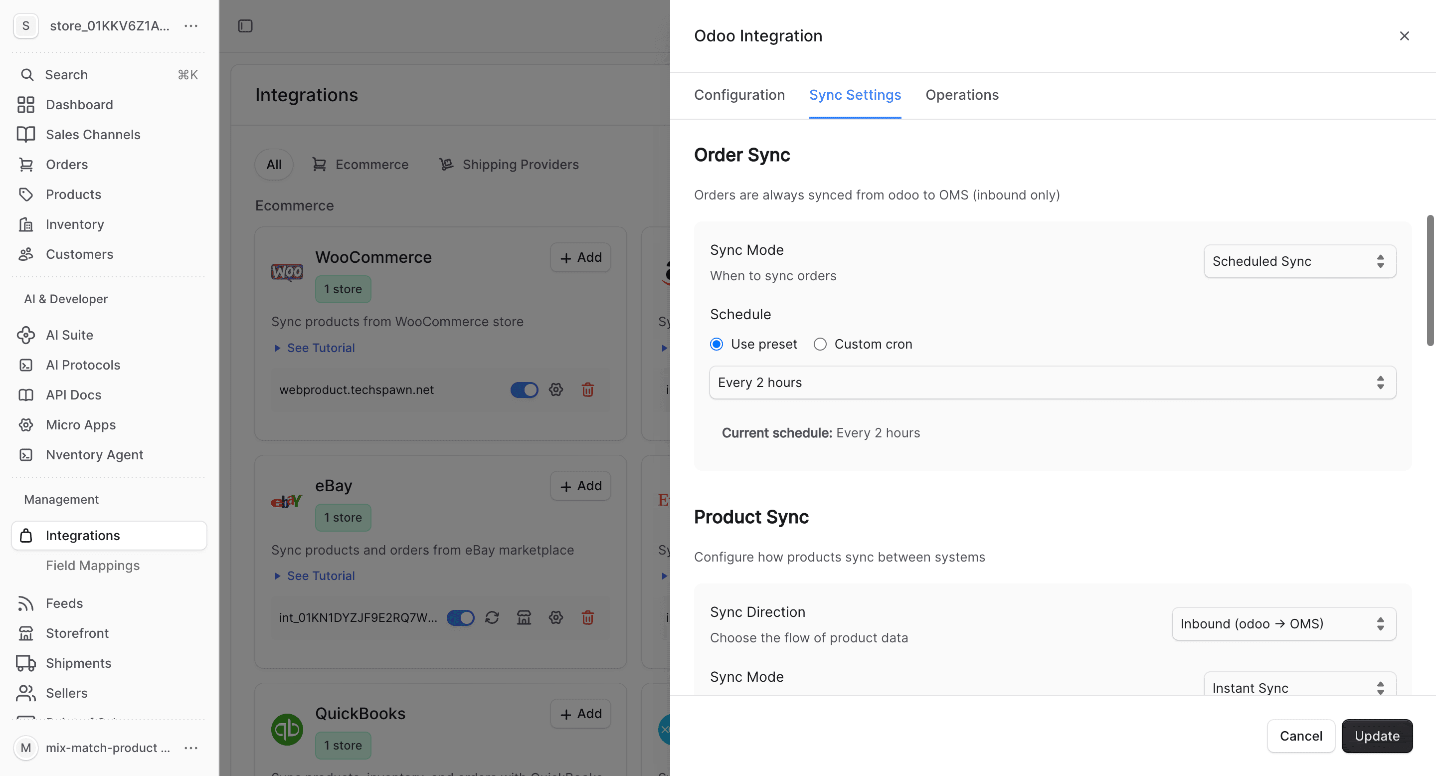 Odoo product sync fields