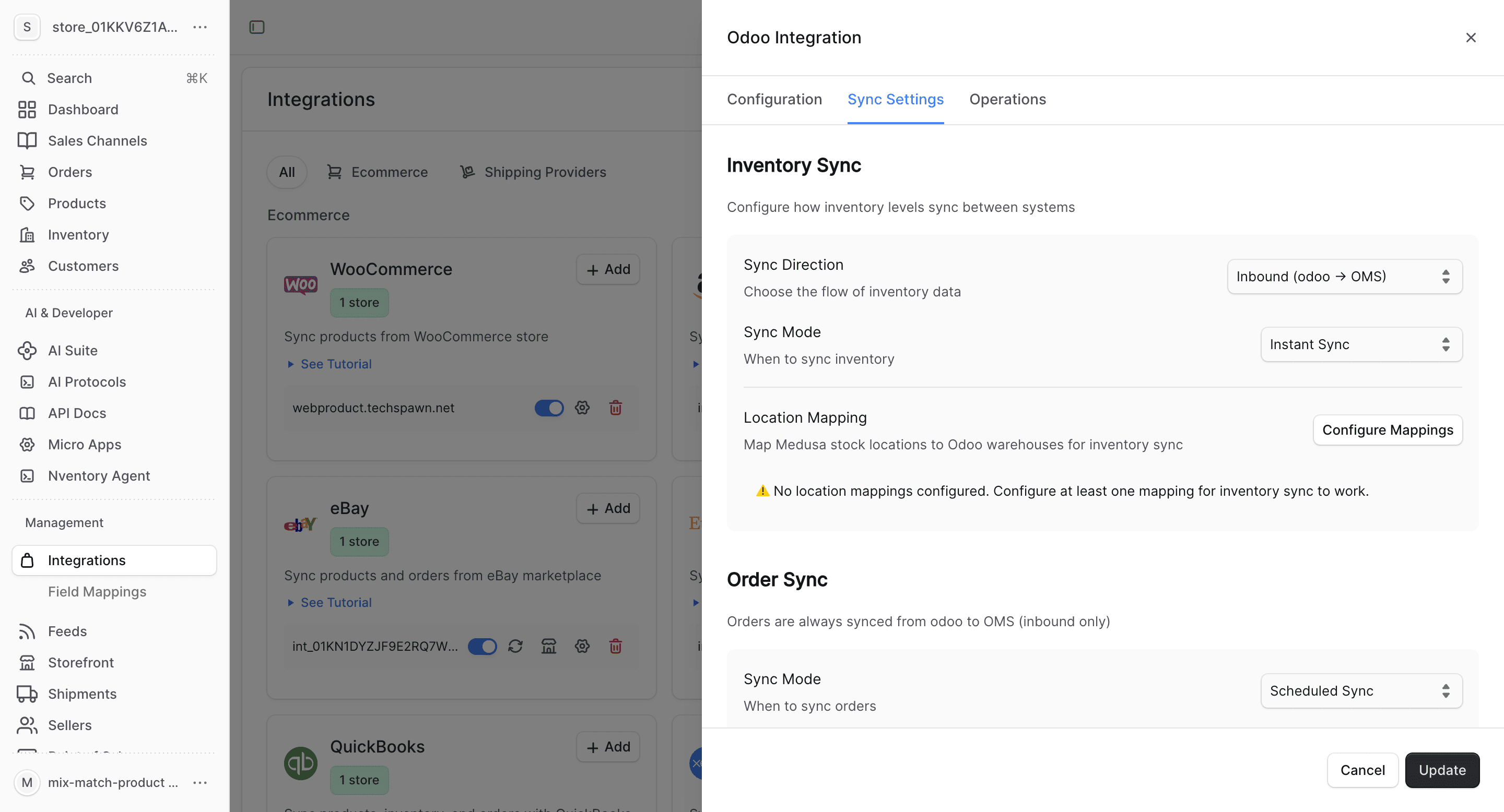 Odoo sync settings